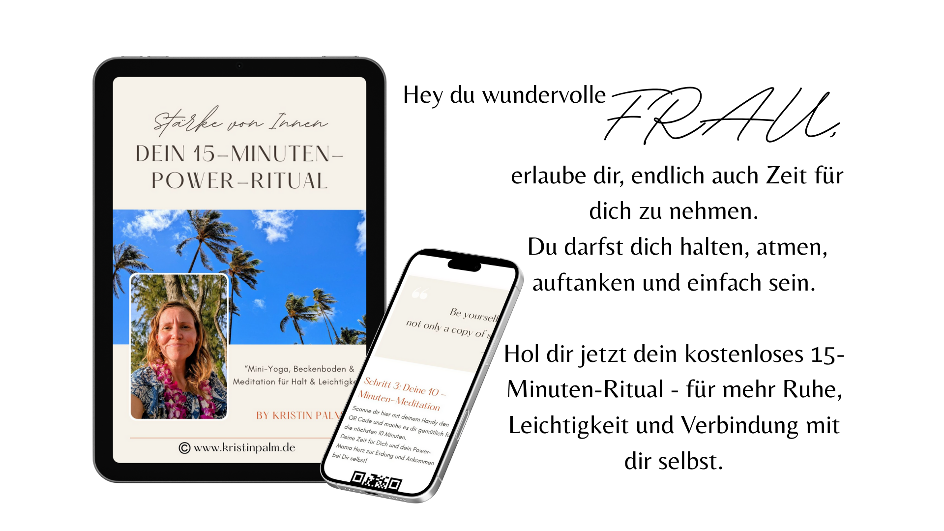 Smartphone und Tablett auf dem mein Freebie "Dein 15min Power-Ritual" zu sehen ist
